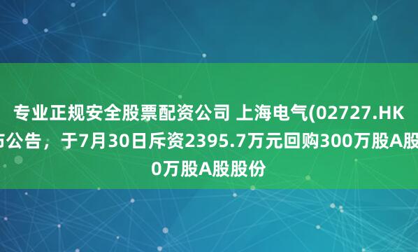 专业正规安全股票配资公司 上海电气(02727.HK)发布公告，于7月30日斥资2395.7万元回购300万股A股股份
